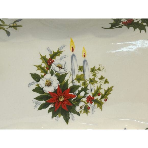 Aynsley & Co England Vintage Holly Berroes Poinsettia Candles Christmas Tray - Picture 3 of 5